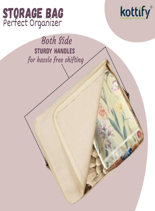 Kottify 3 Pack Cotton Canvas Clothes Storage Bags/Saree Covers with Zip for Storage Specially Design for Woman Dresses, Sarees, Lehengas for Wardrobe Organizer (43cm x 36cm x 17.8cm),Beige - Image 4
